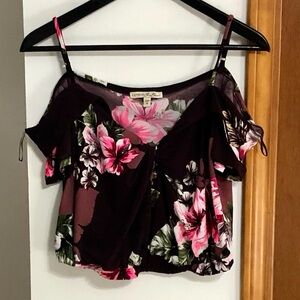 Express Black Floral Cold Shoulder Crop Blouse